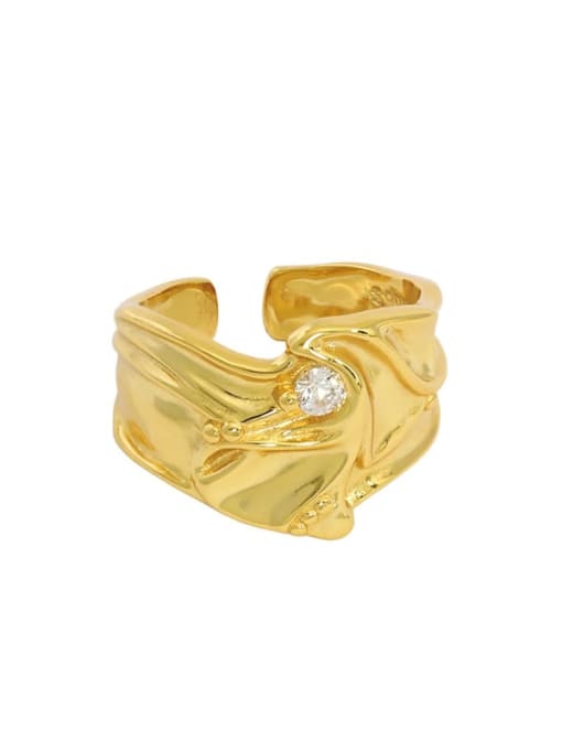 Gold [13 adjustable] 925 Sterling Silver Rhinestone Irregular Vintage Band Ring